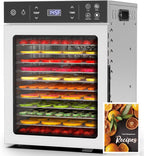 HOPERAN Food Dehydrator - 12 Stainless Steel Trays Dehydrators, 800W Electric Dehydrator Machine with 4 Presets, Digital Timer & Temperature Control for Herb, Dog Treats,Meats & Veggies (12 Trays)