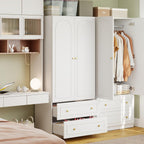 GOODONE Wooden Armoire Wardrobe Closet - 71" Tall Bedroom Armoires with 2 Doors and 2 Drawers, Modern Wardrobe Cabinet with Removable Hanging Rod, White