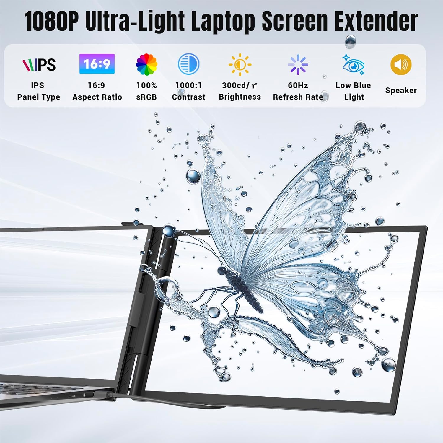 Laptop Screen Extender 0.17" Ultra-Thin  14" 1080P FHD IPS Portable Monitor  Triple Screen Laptop Monitor Extender for 13"-17" Laptops  Plug & Play for Mac/Android/Chrome