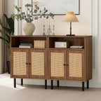 Rattan Storage Cabinet, Boho Accent Cabinet with Double Doors, Small Freestanding Sideboard for Hallway, Laundry Room,Kitchen, Dining Room, Entryway (Walnut)