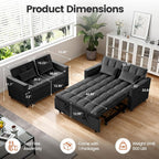 Convertible Sofa Bed, Pull Out Couch with Side Pockets, 3 in 1 Velvet Fabric Loveseat Sleeper Sofa Bed, Pull Out Couch with Adjustable Backrest for Living Room, Bedroom, Apartment, Black