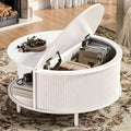 Round Coffee Table, 31.5" Fluted Center Table with Storage, Lift-Top Coffee Table with Adjustable Footpads, Sliding Door, Mid-Century Modern Center Table for Living Room, Small Space (Pure White)