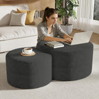 Round Nesting Coffee Table Set of 2,Upholstered Foam Ottoman Footrest Side Table Set,Modern Flannel Circle Coffee Table No Assembly for Living Room Entryway Bedroom,Grey
