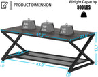 LVB Industrial Grey Coffee Table, Wood Metal 2 Tier Center Table with Storage, Rectangular Low Cocktail Table for Living Room, Farmhouse Concrete Tables for Home Office Bedroom, Dark Gray Oak, 47 Inch