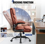 Primy Office Chair, Ergonomic Leather Desk Chair with Flip-up Armrests, Big and Tall High Back Executive Computer & Gaming Chair with Footrest, Comfy Padded, Rocking Function and Lumbar Support(Brown)