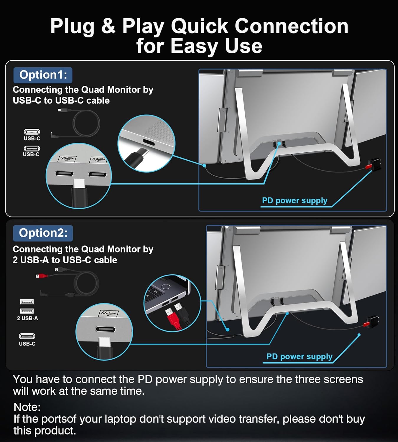 FOPO 14" Laptop Screen Extender  FHD 1200P IPS Monitor Extender  Just 1 Cable for 3 Screens Quad Monitor  Triple Extender for 12"-17.3" Laptops  Compatible with Windows 10/11 and Mac M1/M2/M3
