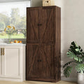 Kitchen Pantry Cabinet, 72” Tall Farmhouse Storage Cabinet with 4 Barn Doors and Adjustable Shelves, Pantry Storage for Kitchen, Living Room, Brown