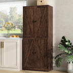 Kitchen Pantry Cabinet Set of 3, 72” Tall Farmhouse Storage Cabinet with 4 Barn Doors and Adjustable Shelves, Pantry Cabinet Versatile Storage for Kitchen, Living Room, Brown