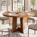 Garvee 47" Round Dining Table for 4-6 People - Circle Kitchen Dinner Table with Sturdy Pedestal Base, Space Saving Dinning Room Furniture for Living Room, Kitchen, Apartment, Light Walnut