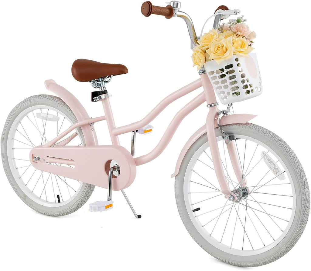 HONEY JOY Kids Bike, 12 14 16 18 20 Inch Toddler Bikes w/Training Wheels, Handbrake & Coaster Brake, Fully Enclosed Chain, Adjustable Handlebar & Seat, Kids Bicycle w/Basket, Girls Boys Bike 3-8