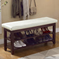 40" Shoe Storage Bench, Entryway Benches with Storage, Upholstered Storage Bench with Leather Cushion, Solid Wooden 2 Tier Rack Shoe Organizer for Entry Way, Bedroom, Living Room, Beige