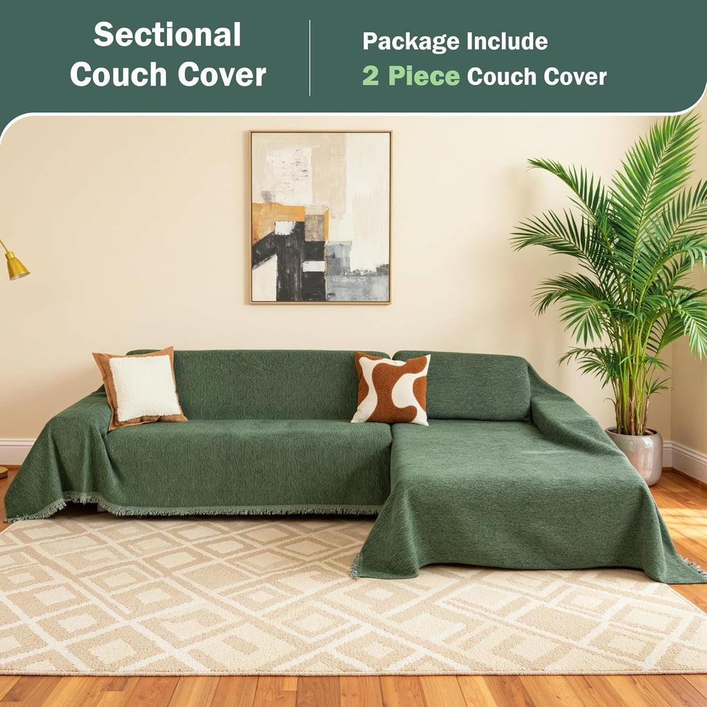 MEETSKY Sectional Couch Covers for Dog, 2 Pieces Sofa Cover Washable, Pet Couch Cover for L Shape Sofa, Sofa Slipcover for 3 Cushion Couch, Furniture Protector(XX-Large, 71"x118"+91"x134", Moss Green)