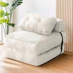 tantohom Folding Sofa Bed, Convertible Sleeper Chair with Pillow Foldable Mattress with Back Support,Space-Saving Sofa for Living Room,Bedroom (White)