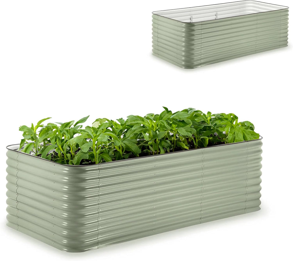 Epic Gardening 5-in-1 Modular Galvanized Raised Garden Bed Kit  29" Tall Food-Safe Metal Planter Box  Large Raised Garden Beds Outdoor for Vegetables  Flowers  Herbs & Fruits - Mist Green