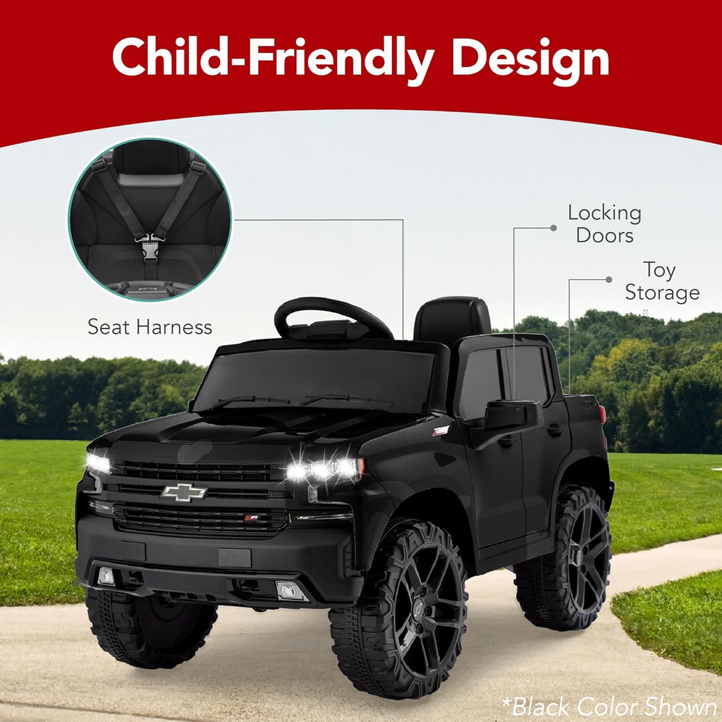 Best Choice Products 12V Licensed Chevrolet Silverado Ride On Truck, Electric Car Toy w/Parent Remote Control, Truck Bed Storage, Bluetooth Speaker, LED Lights, 2.5 MPH Max Speed - Blue