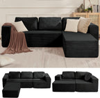 106" Cloud Sectional Couch, Left/Right Facing Convertible Sofa with Deep Seat, L-Shape Modular Upholstered Foam Couch for Living Room Bedroom, No Assembly Required (Corduroy Fabric, Black)