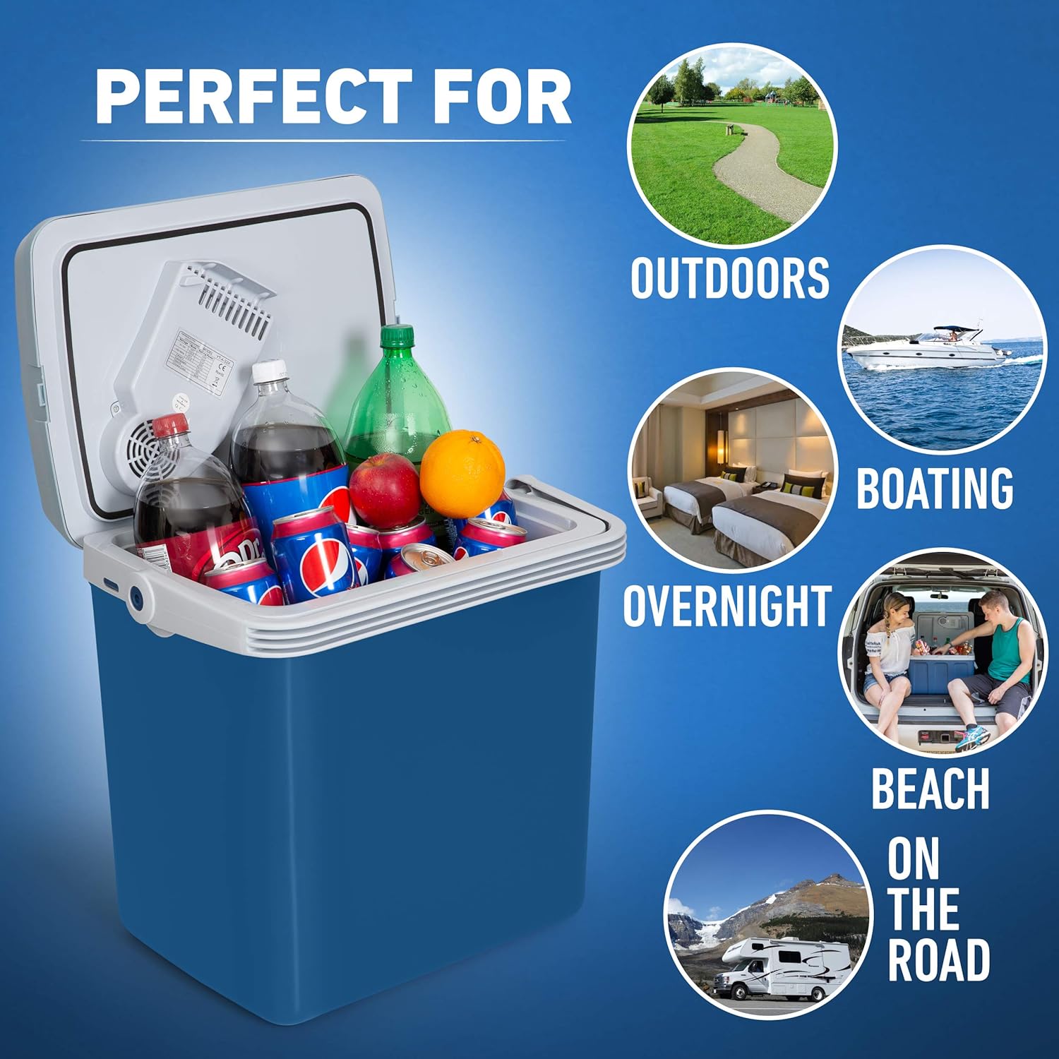 K-Box Electric Cooler and Warmer 34 Qt – Portable Dual-Power 12V Car & 110V Home Unit – Keeps Food & Drinks Hot or Cold – Compact Travel Fridge for Road Trips, Camping, Beach & Tailgating