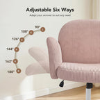 HUANUO Vanity Chair with 6-Position Adjustable Armrests, Criss Cross Chair with Wide Cushion, Soft Corduroy Fabric, 90°-105° Recline, Pet-Friendly, Perfect for Makeup Bedroom, Home Office, Pink