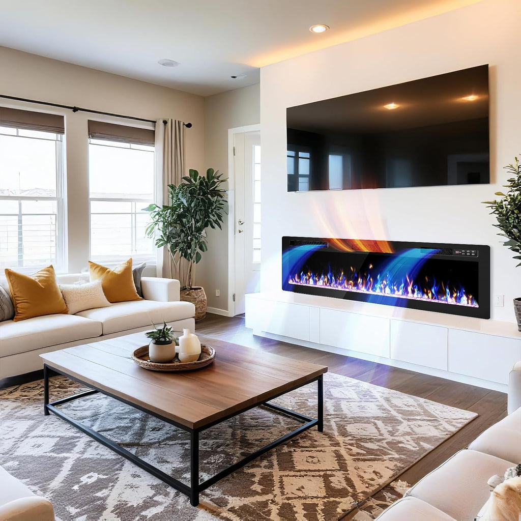 72 Inch Electric Fireplace, Ultra-Thin Fire Places Electric Fireplace Inserts Recessed and Wall Mounted with Remote Control & Touch Screen, 750W/1500W Fireplace Electric Heater with Timer, Multi-Flame
