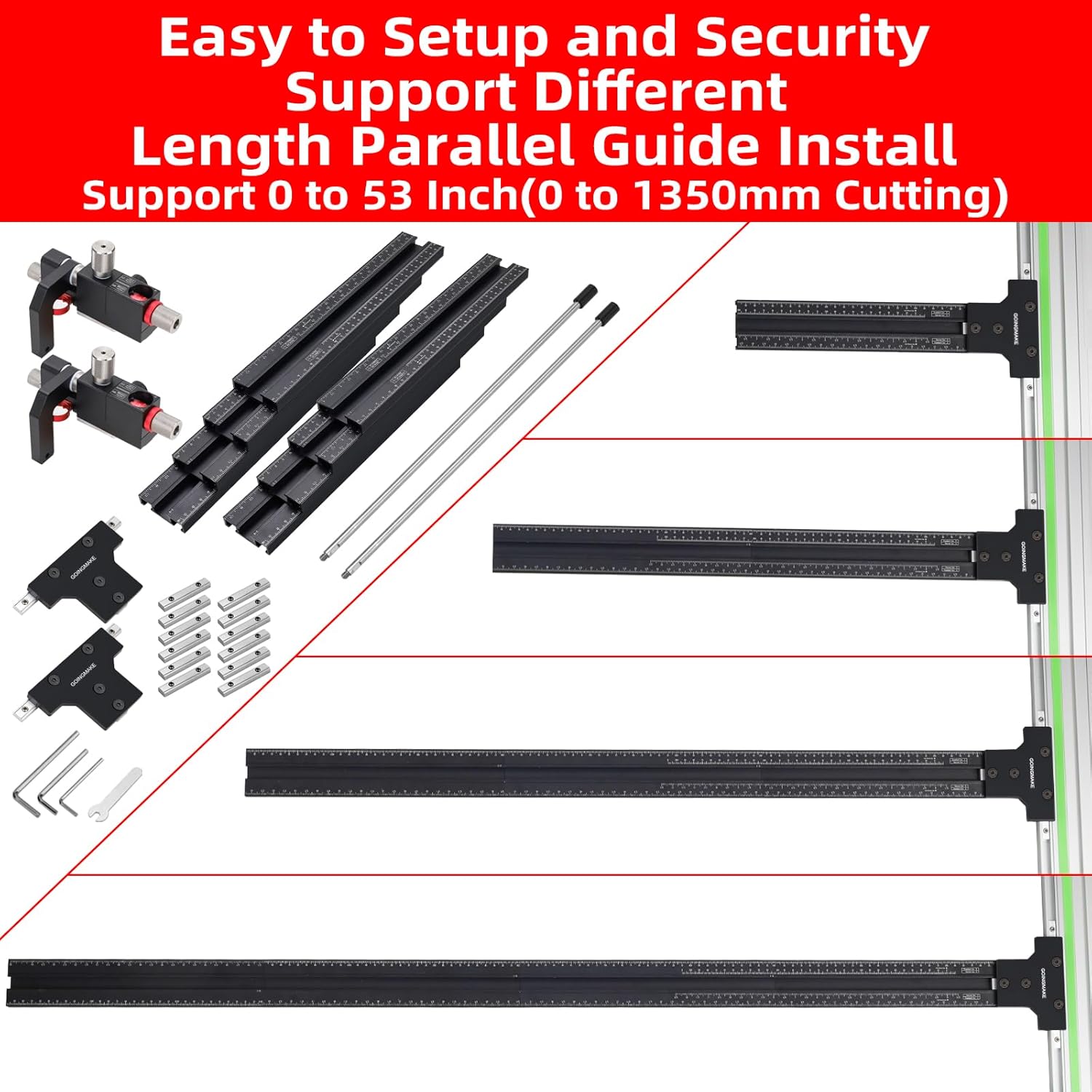 GOINGMAKE Track Saw Parallel Guide System with Mirco Adjustable Flip Stop and Zero Calibration for Woodworking Repeatable Rip Cuts for Track Saw Guide Rail Compatible with Festool,Makita,Milwaukee