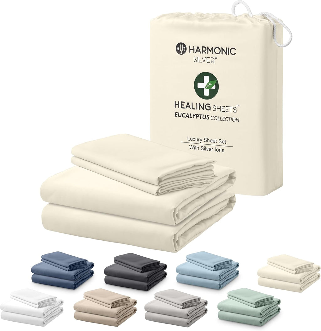 Eucalyptus Collection King Size Sheet w/Silver Ions | 100% Tencel | Ultra Soft | Cooling for Hot Sleepers | 18" Deep Pocket Ivory