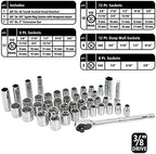 GreatNeck 82-Pc Mechanic Tool Set, SAE & Metric Socket and Ratchet Set, Mechanic Gifts, Tool Box with Tools, 1/4", 3/8", 1/2" Drive, Durable Storage Case