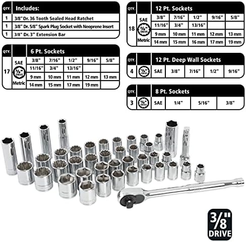 GreatNeck 82-Pc Mechanic Tool Set, SAE & Metric Socket and Ratchet Set, Mechanic Gifts, Tool Box with Tools, 1/4", 3/8", 1/2" Drive, Durable Storage Case