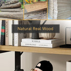 Real Solid Wood Bookshelf Shelves Rustic Vintage Industrial Etagere Bookshelf, Metal & Timber Free Vintage Bookcase, (Genuine Timber) (5-Tiers-Natural Finish)