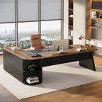 Tribesigns 79-Inch Executive Desk, Large Office Desk with Cabinet, L-Shaped Compter Desk with Storage Shelves, Writing Table for Home Office, Brown and Black