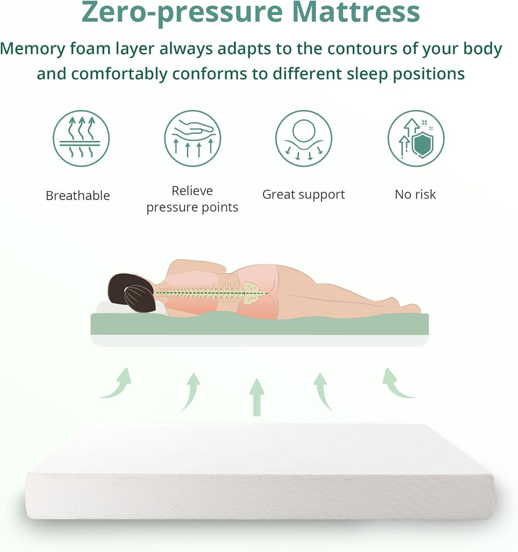 EGO White 10 Inch Short Queen Memory Foam RV Mattress, Cooling Gel Green Tea Mattress for RVs, Campers & Trailers, Bed in a Box, CertiPUR-US Certified, 60"x75", Medium Firm