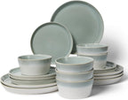 Pokini Dinnerware Sets for 6, Ceramic Plates and Bowls Set, Modern Artisan Dish Set, Microwave & Dishwasher Safe Dishware Set, Chip & Scratch Resistant Dinner Sets, Gradient Green