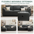 Vongrasig Convertible Sectional Sofa Couch, 3 Seat L Shaped Sofa with Removable Pillows Soft Corduroy Fabric Small Couch Mid Century for Living Room, Apartment and Office (Gray)