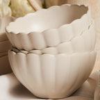 LEMIEUX ET CIE Dhalia 4-Piece Bowl Set Stoneware, Bowls, Dishwasher and Microwave Safe, Dish Set for 4, White