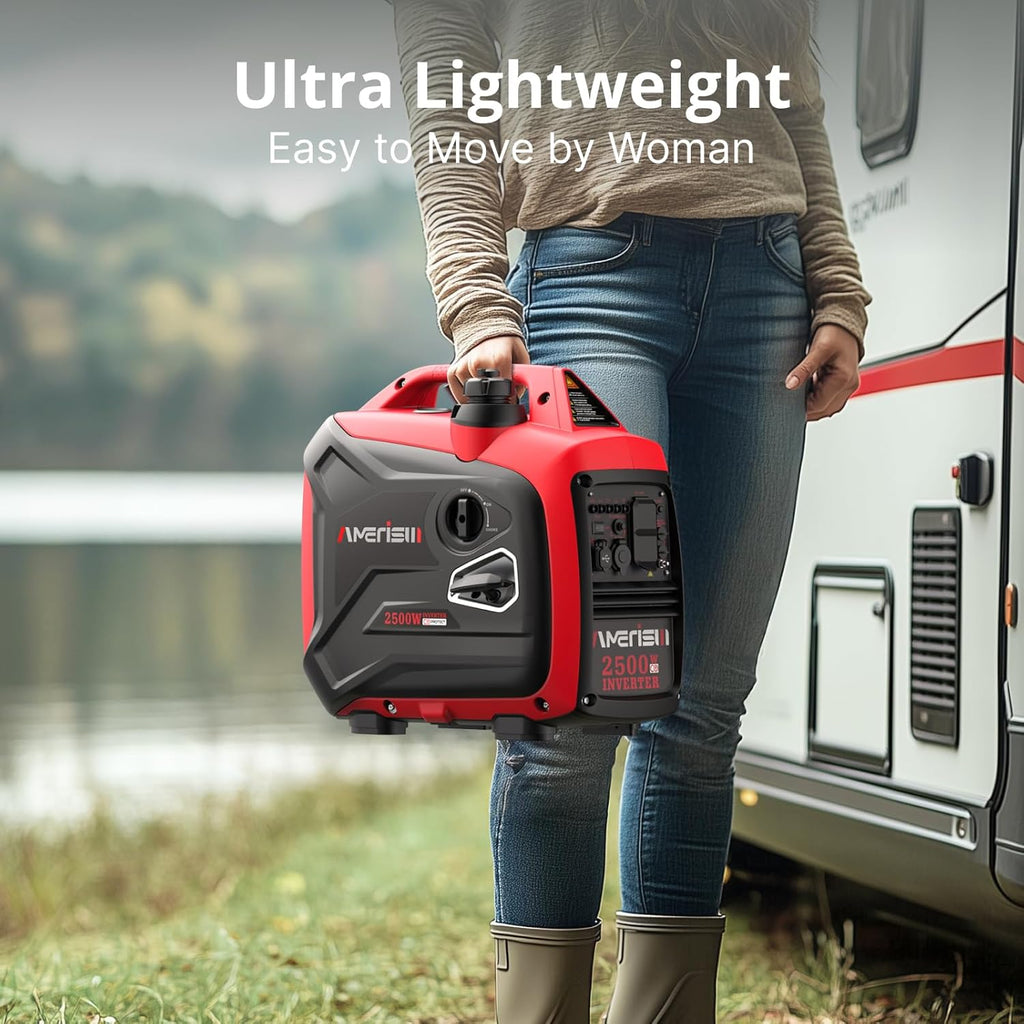 2500-Watt Inverter Generator  Super Quiet & Lightweight Gas Powered Generator  CO Sensor  RV Ready Parallel Capable  Long Run Time for Camping  Tailgating and Home Use