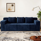 Kurhwyss 71" Corduroy Living Room Sofa, 3 Setaser Deep Seat Couch with 3 Lumbar Pillows, Comfy Boneless Sofa Modern Compressed Couch for Bedroom, Office, Apartment, No Assembly, Flat Armrests (Blue)