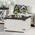 Farmhouse Coffee Table Sets 3 Pieces, 24'' End Table with Charger and Narrow 14'' Nightstand w/Glass Barn Door, Large Coffee Tables with Hidden Storage Organizer, Living Room Sets