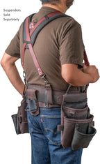 LAUTUS Heavy Duty Top Grain Leather Tool Belt for Framers, Carpenters & Electricians, 18 Pockets, Hammer Holder, 2 D-Rings, 2 Loops, Tape Measure Clip, Thick Belt