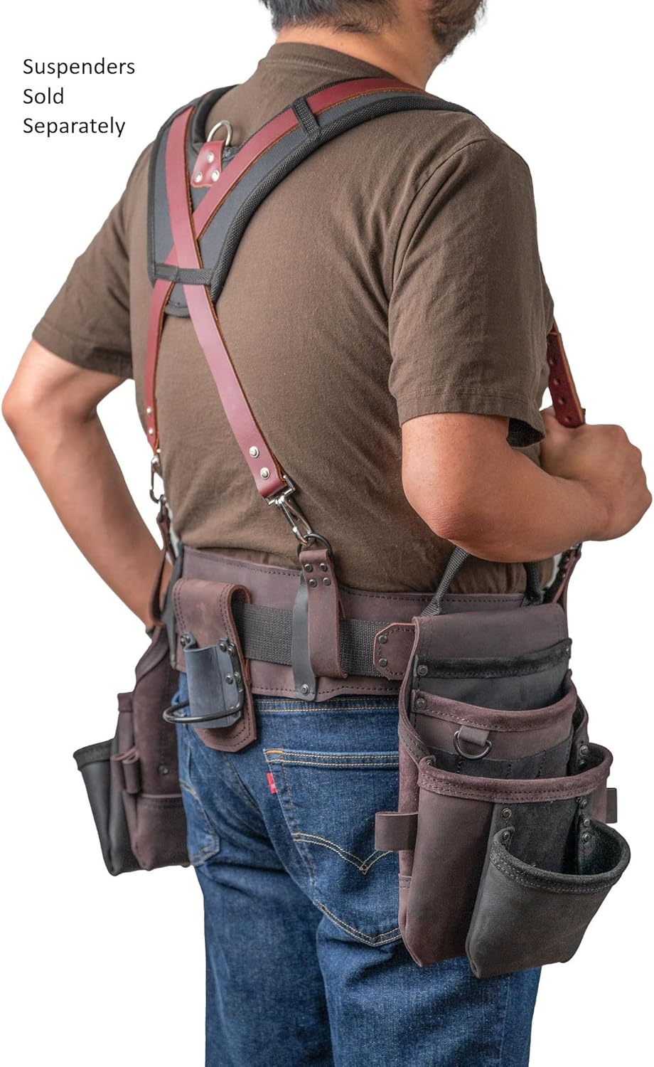 LAUTUS Heavy Duty Top Grain Leather Tool Belt for Framers, Carpenters & Electricians, 18 Pockets, Hammer Holder, 2 D-Rings, 2 Loops, Tape Measure Clip, Thick Belt