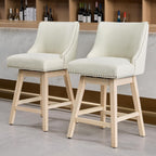 Counter Height Swivel Bar Stools Set of 2, Modern Linen Fabric Swivel Barstools with Back and Wood Legs, Upholstered 26" Seat Height Counter Stools for Kitchen Island, Home Bar, Beige