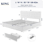Allewie Upholstered King Size Platform Bed Frame with 4 Storage Drawers and Headboard, Square Stitched Button Tufted, Mattress Foundation with Wooden Slats Support, No Box Spring Needed, Dark Grey
