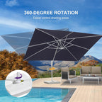 PURPLE LEAF 10' × 13' Patio Umbrella With Base White Cantilever Umbrella Square Outdoor Offset Umbrella Windproof with 360° Rotation for Garden Deck Pool, Navy Blue