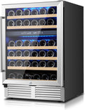 AAOBOSI 24 Inch Wine Cooler,46 Bottle -Dual Zone Built-in or Freestanding with Blue LED Light and Adjustable Shelves for Home,Kitchen or Office.