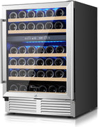 AAOBOSI 24 Inch Wine Cooler,46 Bottle -Dual Zone Built-in or Freestanding with Blue LED Light and Adjustable Shelves for Home,Kitchen or Office.
