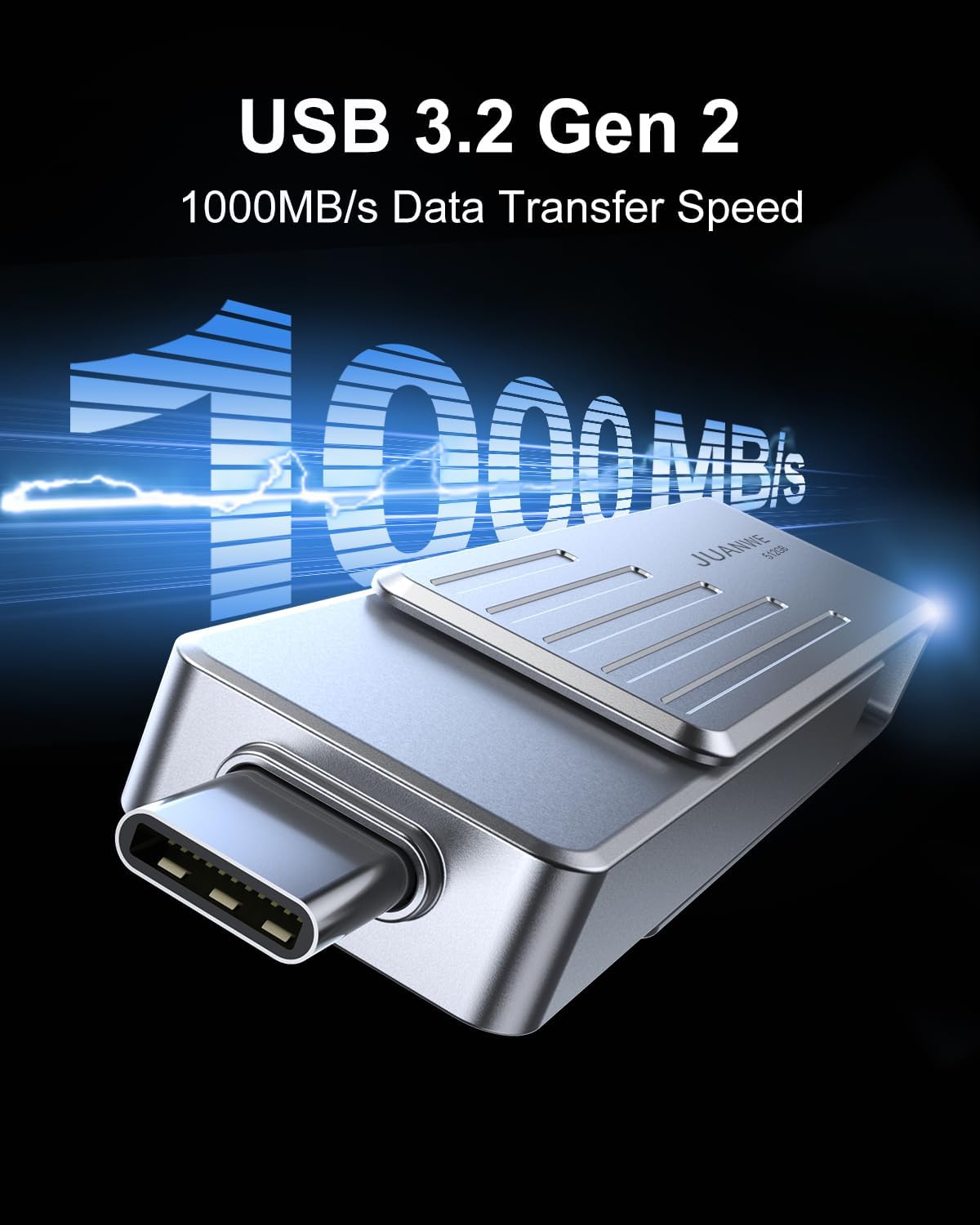 JUANWE 512GB USB C Flash Drive up to 1000MB/s USB Drive with USB C and USB A Swivel Thumb Drive USB 3.2 Gen 2 Jump Drive Compatible with iPhone 15 and Above, Android, Mac, Car Audio, Game Console
