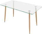 Tangkula Glass Dining Table, Modern Rectangular Table with Tempered Glass & Black Steel Legs, Simplistic Kitchen Versatile Table for Home Office