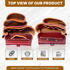 Professional 11 Pockets Leather Tool Pouch Bags/Carpenter Tool Belt Set | Heavy-duty Drywall Pouch, Electrician Pouch, And Framing Tool Belt Pouches (Maroon, Standard)