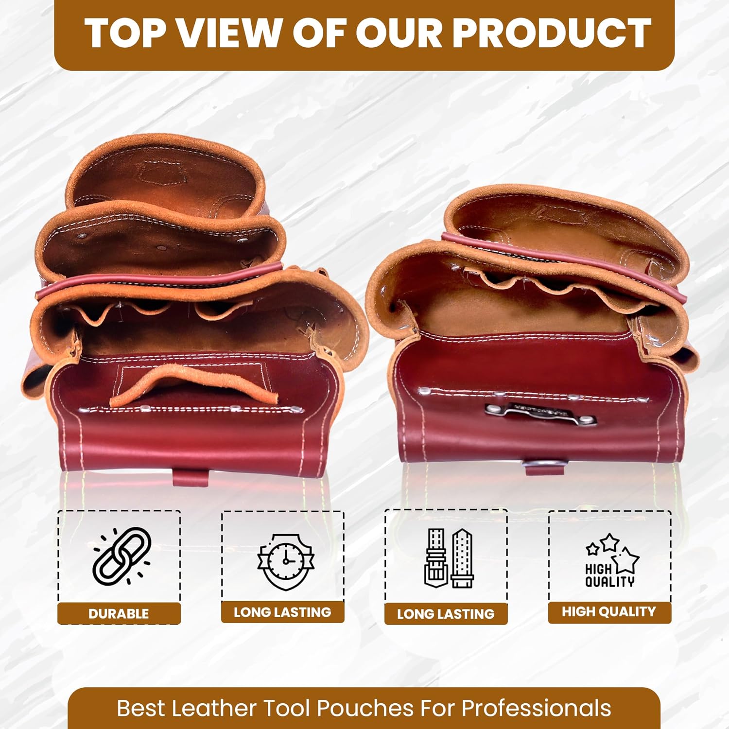 Professional 11 Pockets Leather Tool Pouch Bags/Carpenter Tool Belt Set | Heavy-duty Drywall Pouch, Electrician Pouch, And Framing Tool Belt Pouches (Maroon, Standard)