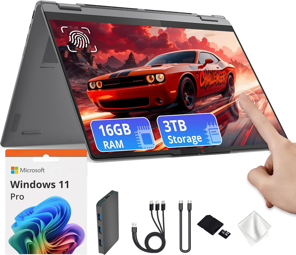 Lenovo Yoga 7i 2-in-1 16" 2K Touchscreen Laptop  Intel Ultra 5 226V  16GB LPDDR5X  3TB Storage(2TB SSD & 1TB Docking Station)  Intel Arc Graphics  Backlit Keyboard  Fingerprint  Win 11 Pro  Gray