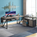 Tribesigns L Shaped Desk with Drawer Cabinet, 63" Executive Computer Desk and lateral File Cabinet, 2 Piece Home Office Furniture with Drawers for Hanging File, Doors with Locks (Gray, 63 inches)