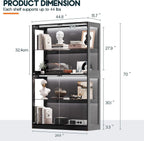 AMERLIFE RGB Display Cabinet with Adjustable Glass Shelves, 4-Tier Storage Case with LED Lights & Press-to-Open Doors, Modern Display Shelf for Collectibles, Black 70" H×45" L×16" D